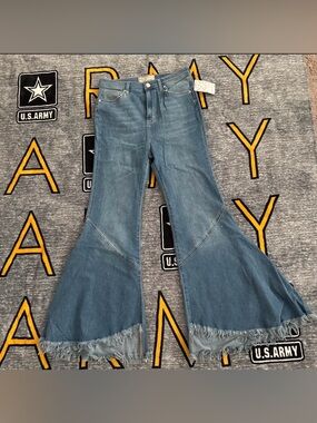 Women’s Blue Flared Fringe Hem Jeans